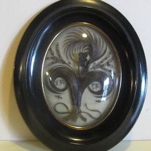 Antique memento mori, Victorian French framed hair work, mourning frame, palette hair work;   mm315