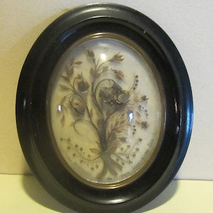 Antique memento mori, Victorian French framed hair work, mourning frame, palette hair work;   mm303