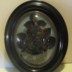 Antique memento mori, French hair work, gimp work, mourning frame, hair art; Napoleon 3,  mm259