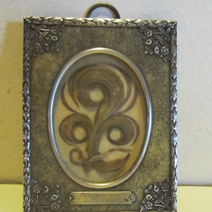 Antique memento mori, Victorian French framed hair work, brass frame, mourning frame, palette hair work; mm341