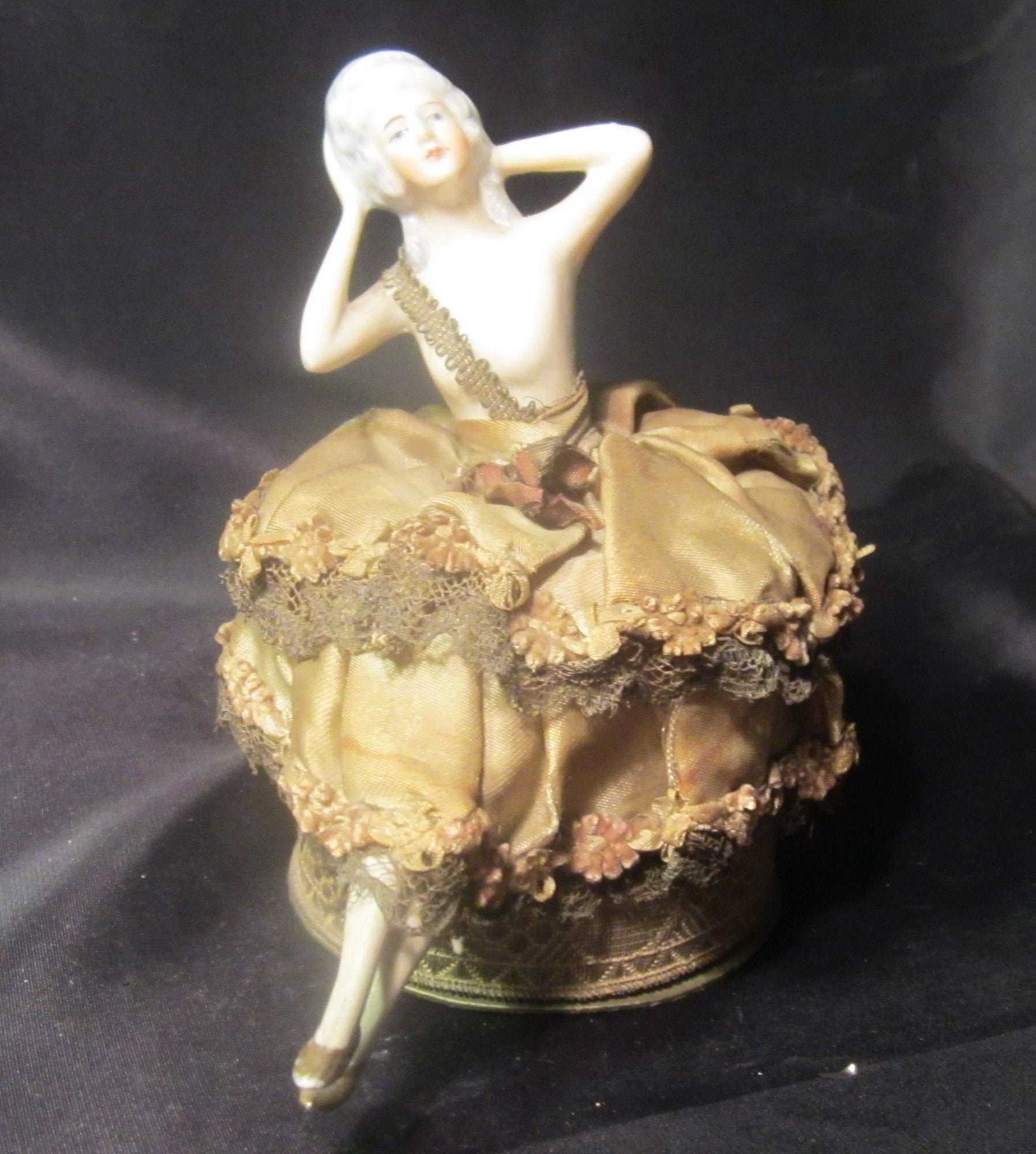 トールペイント作品Antiques & Collectibles Antique Porcelain Half Doll Candy Box, Pincushion Doll, Lady