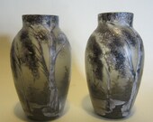 2 Legras miniature vases, enameled snow landscape vases, antique, art nouveau, St Denis, France, PERFECT RARE, early 1900 39 s