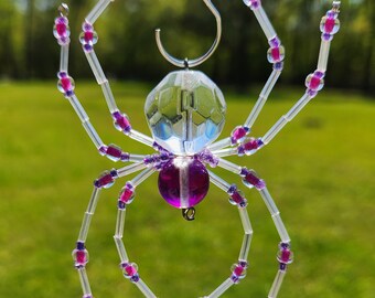 Beaded Christmas Spider Ornament Purple Clear