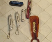 Vintage Lot of 6 Pocket Knife Swiss Army Knife Shoe Horn Bottle Opener Dupot NesCafe Du Pont Hotel
