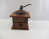 Coffee Grinder Hand Crank Antique Wood Cast Iron Detailed Ornate w Drawer