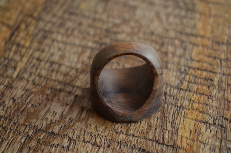 Wood and Silver Ring with 3 Blade Ninja Star Design