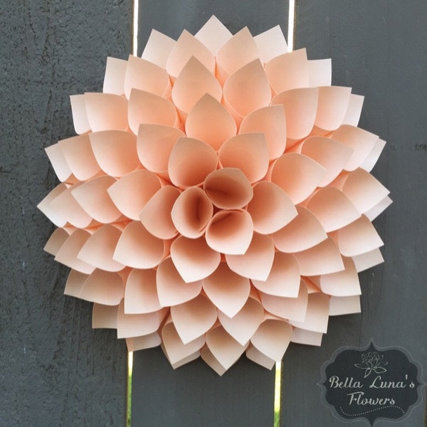 Paper Flower Dahlia- Peach - Paper Wreath - Paper Wall Art - Wedding Backdrop- Baby Shower - Nursery Decor - 3D - Baby Shower