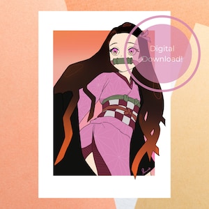 Nezuko | Retro 90&#39;s Style Anime Art Print | Demon | Anime Girl | Kawaii | Digital Print