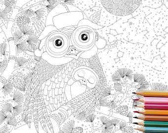 Coloring pages, OWL, digital download,animal, coloring book, PRINTABLE,instant download,gift for her,adult coloring pages,enchanted forest