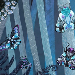 Digital Download Print file / instant download JPG Forest surreal goddess dragonfly, woman, ferns, landscape painting modern nature woodland image 5