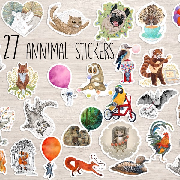 Digital Download Bundle Sticker pack, 27 animal stickers, sticker flakes, planner stickers, sticker bomb, planner sticker kit, bujo stickers
