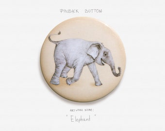 Elephant - Pinback Button Badge - 2.25" (5.5cm)