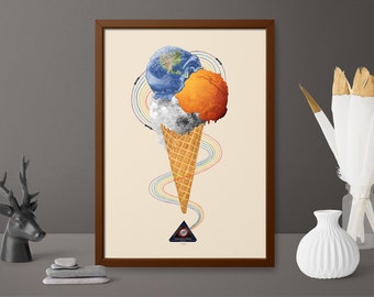 Digital Download Print file / instant download JPG/ Ice cream planets, space, Mars, Moon, Earth, ice-cream cone, rocket, space ship