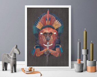 Digital Download Print file / instant download JPG/ Tribal native American art Fire Monkey