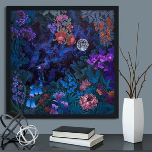 Digital Download Print file / instant download JPG Full Moon Lunar Poster Cosmic Space Celestial / night garden art floral botanical square image 4