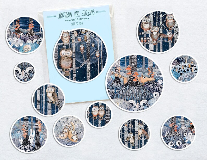 fox animal sticker pack hand painted illustrations nature Bird Planner Scrapbooking Stickers 13 Owl forest vinyl Sticker set