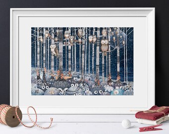 Digital Download Print file / instant download JPG /Woodland prints, forest, nature, fox, owl,nursery prints, landscape nursery wildlife