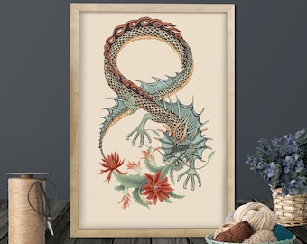 Digital nedladdning Utskriftsfil / direktnedladdning JPG / vintage tatuering drake poster / blommig oändlighet 8 tryck botanisk blomma lycka till konst
