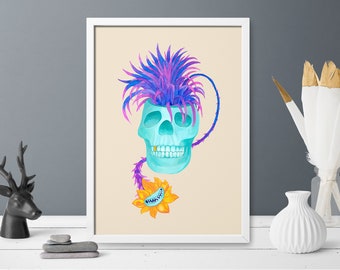 Digital Download Print file / instant download JPG/ Radical cool skull succulent cacti in skull pot, botanical, floral rad plant