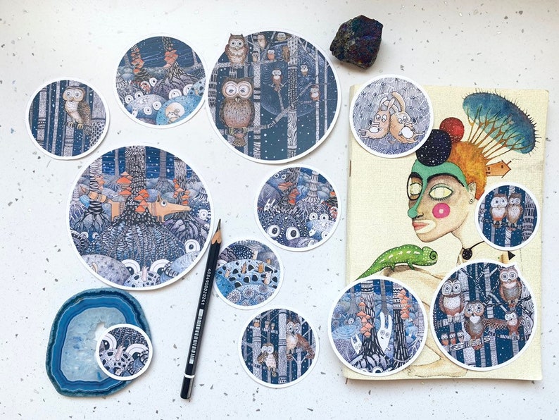 fox animal sticker pack hand painted illustrations nature Bird Planner Scrapbooking Stickers 13 Owl forest vinyl Sticker set