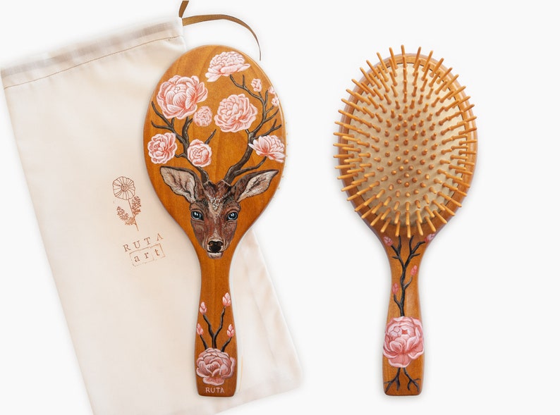 Wooden Hair Brushhand Painted Comb Best Friend Image 0 1