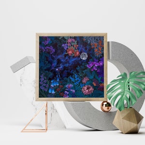 Digital Download Print file / instant download JPG Full Moon Lunar Poster Cosmic Space Celestial / night garden art floral botanical square image 5