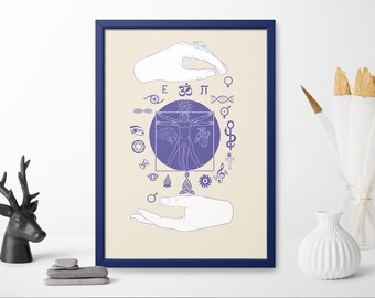 Digital Download Print file / instant download JPG/ Duality, hands, spiritual art, ra, om, DNR, lotus, energy, compass, true north, pi