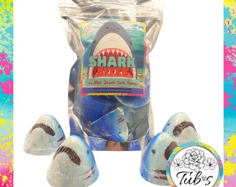 4 Mini Blue Shark Attack Bites Bath Bomb Gift Bag Present Kids Bathbomb Red Bloodbath Children Kids Handmade BathBombs Sharks Ocean Sea Fish