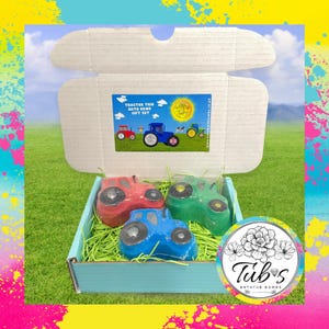 Tractor bath bombs gift set - Childrens bath bombs for kids - farm bath fizzers - novelty set fun bath time Handmade in the UK Hand Painted