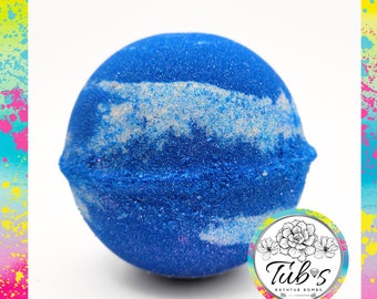 Blue Ocean Bath Bomb Bathbomb Blue White Fizz Fizzer Scented with Midnight Opium Perfume Hand Moulded by Tubs Bath Bombs