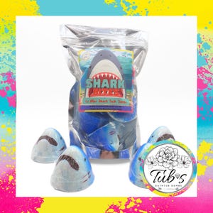 4 Mini Blue Shark Attack Bites Bath Bomb Gift Bag Present Kids Bathbomb Bloodbath Children Kids Sharks Ocean