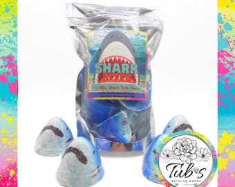 4 Mini Blue Shark Attack Bites Bath Bomb Gift Bag Present Kids Bathbomb Bloodbath Children Kids Sharks Ocean
