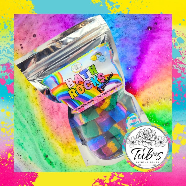 Pedras de Banho Arco-Íris - Bomba de Banho para Presente de Aniversário - Novidade - Feita à Mão no Reino Unido - Aromatizada com Doces de Frutas - Pequena Empresa
