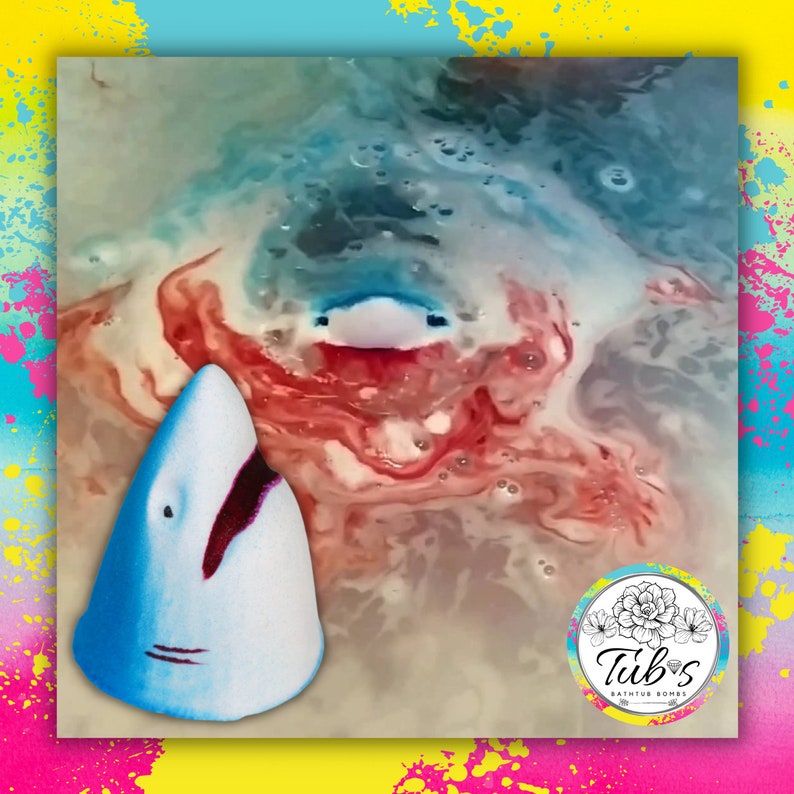Shark Bath Bomb, Shark Attack Gift Birthday Present Kids Sea Unique UK  Bloodbath blood gift wrapped, Vegan approved Certified Cruelty free