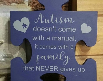 Autism puzzle piece wooden painted sign free shipping