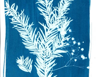 Cyanotype Contemporary Botanical Poster Print - Contemporary Cyanotype Painting Print - Statement piece