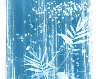 Cyanotype Contemporary Botanical Poster Print - Contemporary Cyanotype Painting Print - Statement piece