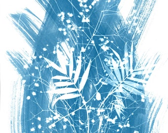 Cyanotype Contemporary Botanical Poster Print - Contemporary Cyanotype Painting Print - Statement piece