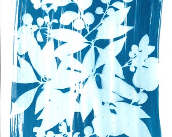 Cyanotype Contemporary Botanical Poster Print - Contemporary Cyanotype Painting Print - Statement piece