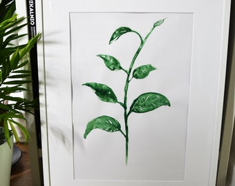 Minimalist Green Botanical Modern Contemporary Abstract Watercolour Wall Art Print