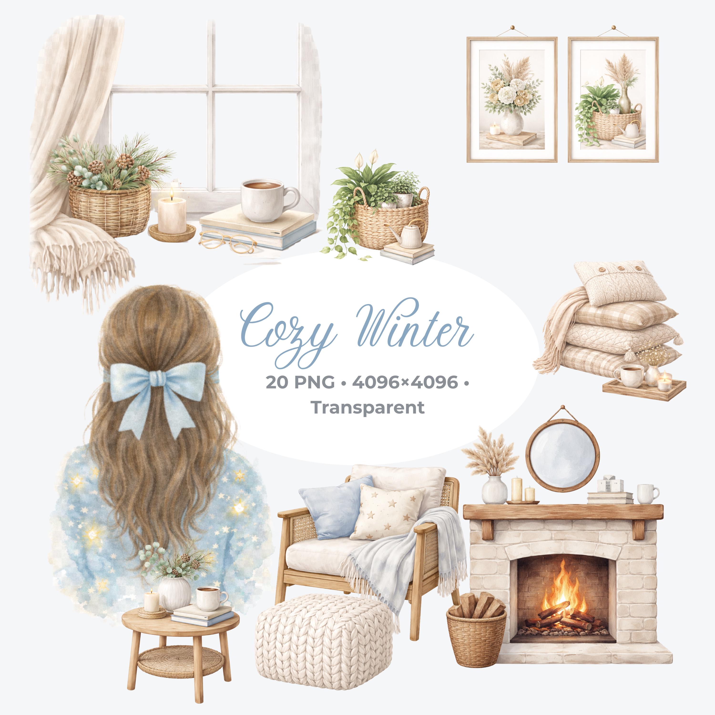 Watercolor Cozy Winter Clipart Bundle, Hygge Home Decor (20 PNG) - Etsy