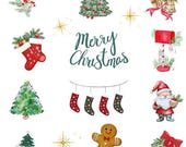 Christmas Stickers Watercolor Christmas Clipart PNG Digital Transparent Background
