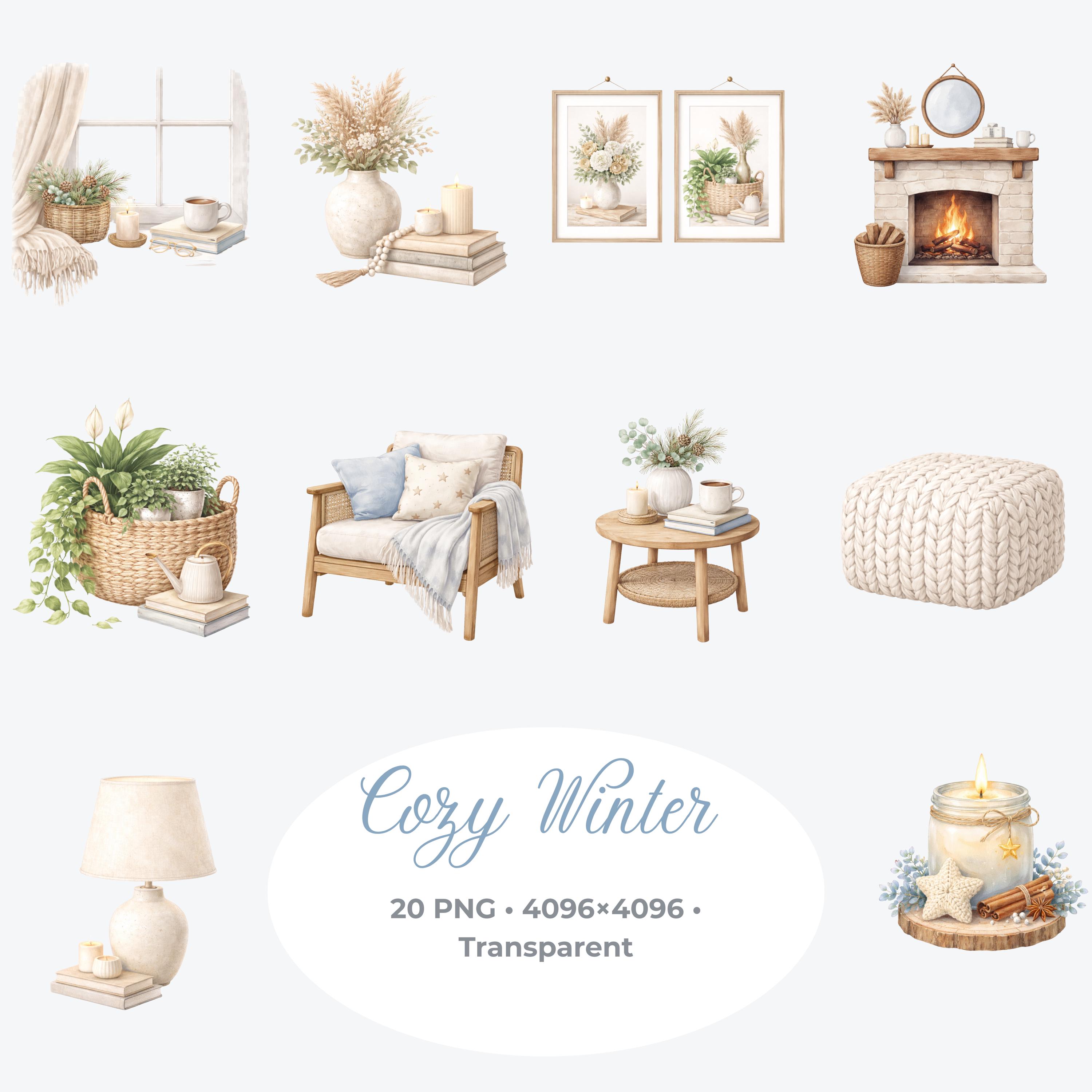 Watercolor Cozy Winter Clipart Bundle, Hygge Home Decor (20 PNG) - Etsy