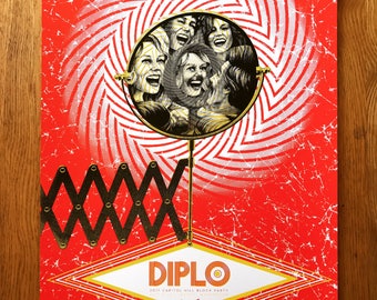 Diplo EDM limited edition silkscreened concert poster, Capitol Hill Block Party, Seattle, WA July 23 2017, signed/numbered by artist