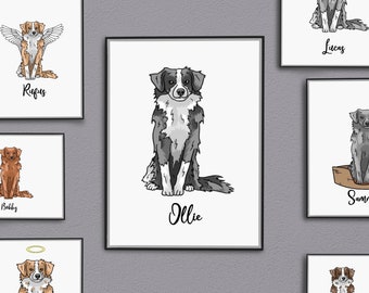 Custom American Shepherd Dog Print, Gift for MAS owner, Minature American Shepherd loss artwork, special Australian shepherd present