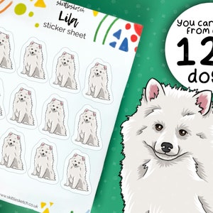 Customisable Japanese Spitz Sticker Sheet, Personalise Nihon Supittsu Waterproof Stickers, Pet Portrait Dishwasher Safe Sticker, Dog Gifts image 1