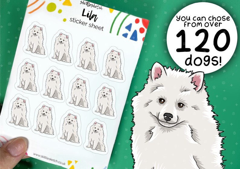 Customisable Japanese Spitz Sticker Sheet, Personalise Nihon Supittsu Waterproof Stickers, Pet Portrait Dishwasher Safe Sticker, Dog Gifts image 1