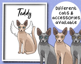 Personalised Cornish Rex Cat Loss Print, Cat Memorial Gift, Sympathy Gifts For Cats, Sorry For Your Loss, Custom Portrait, Cornish Rex Owner