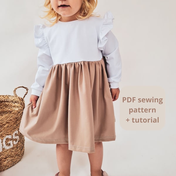 PDF Schnittmuster - Baby Kleid mit Rüschen - DIY Kleid - nähen für Kinder - Grössen 6 Monate bis 10 Jahre - Baby Mädchen Geschenk