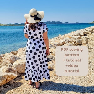 Summer dress - Long women&#39;s dress - PDF pattern - size US 6-24 - size EU 36-54 - sewing dress - video tutorial